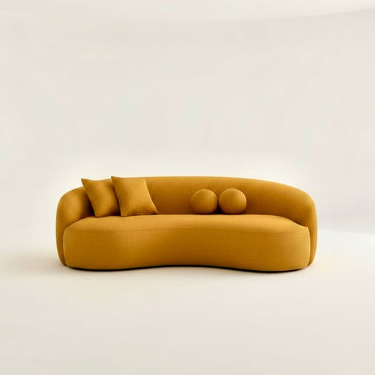 Mustard yellow sofa on a white background