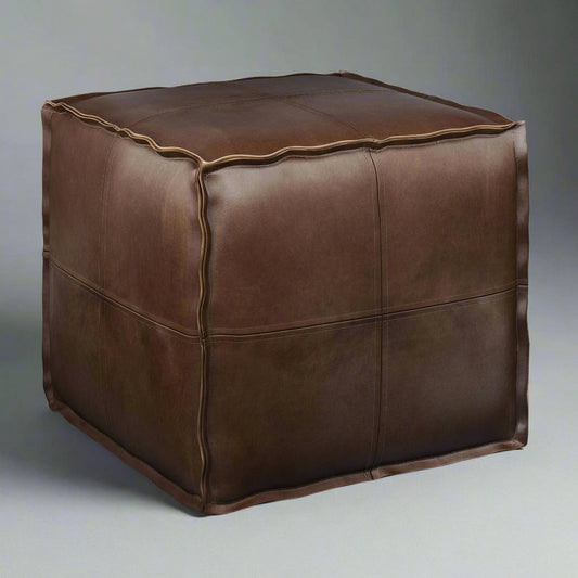 Brody - Square Pouf - Distressed Dark Brown