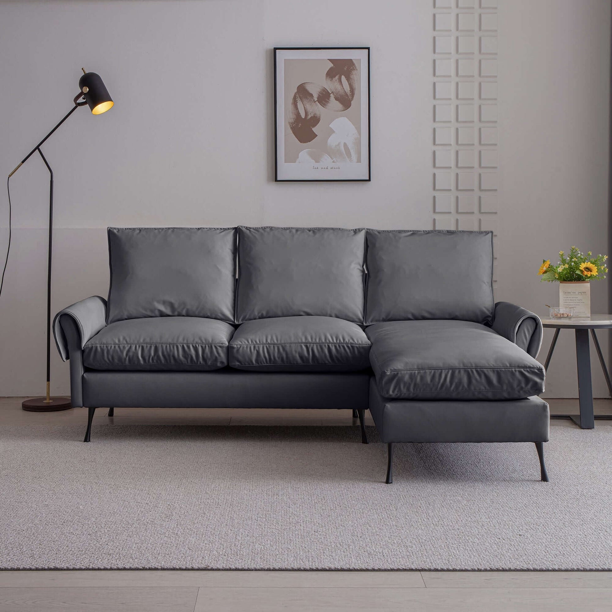 [VIDEO] provided]81"Modern Sectional Technical leather L-Shaped Sofa Couch with Reversible Chaise Lounge