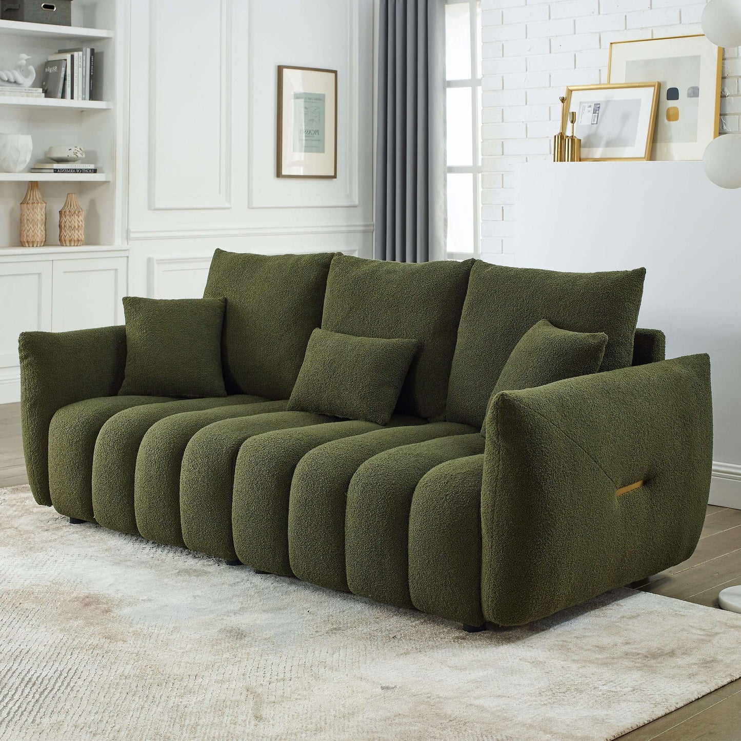 [video]MH 82" Premium Teddy fabric Sofa with 3 Back Pillows and 3 back Cushions Solid Wood Frame 3-Seater Sofa, Oversized Upholstered Chair for Living Room, Bedroom, Apartment and Office