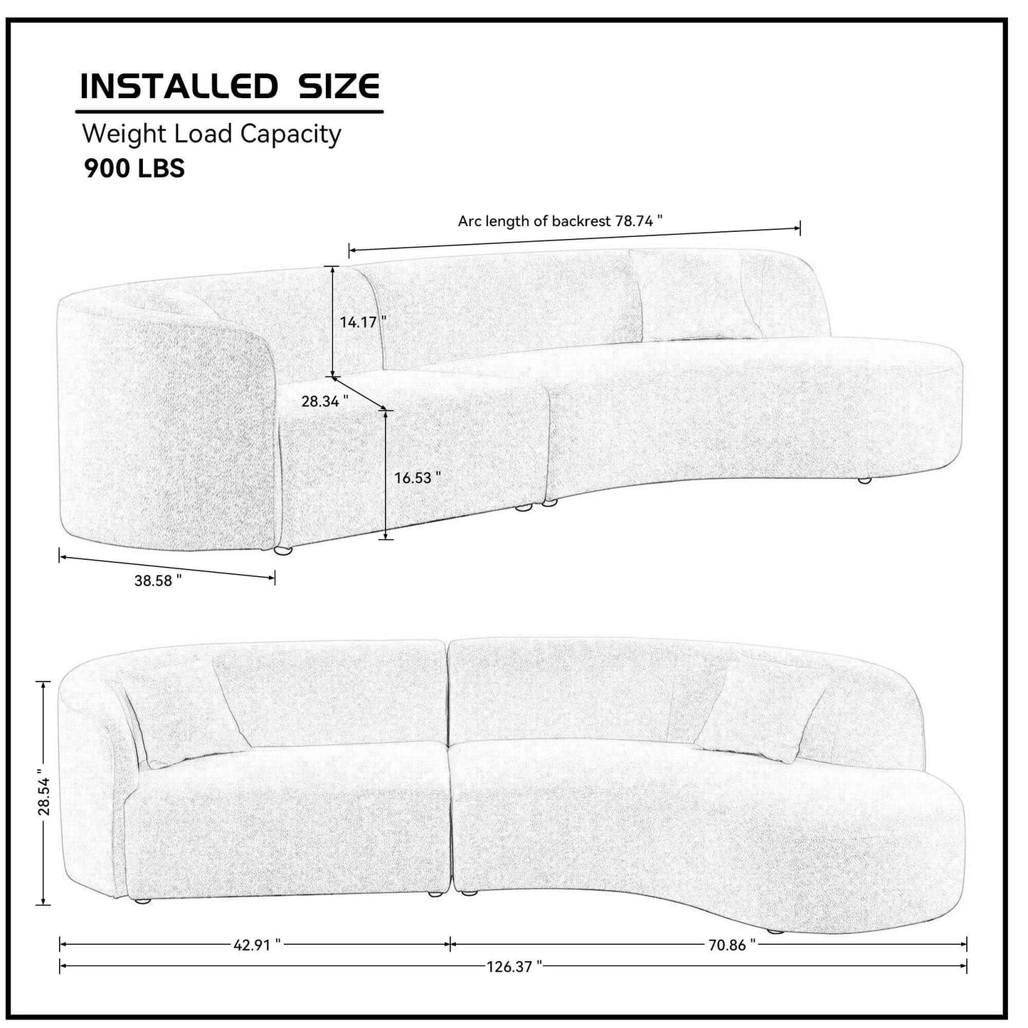 Luxury Modern Style Living Room Upholstery Curved Sofa with Chaise 2-Piece Set, Right Hand Facing Sectional, Boucle Couch, White