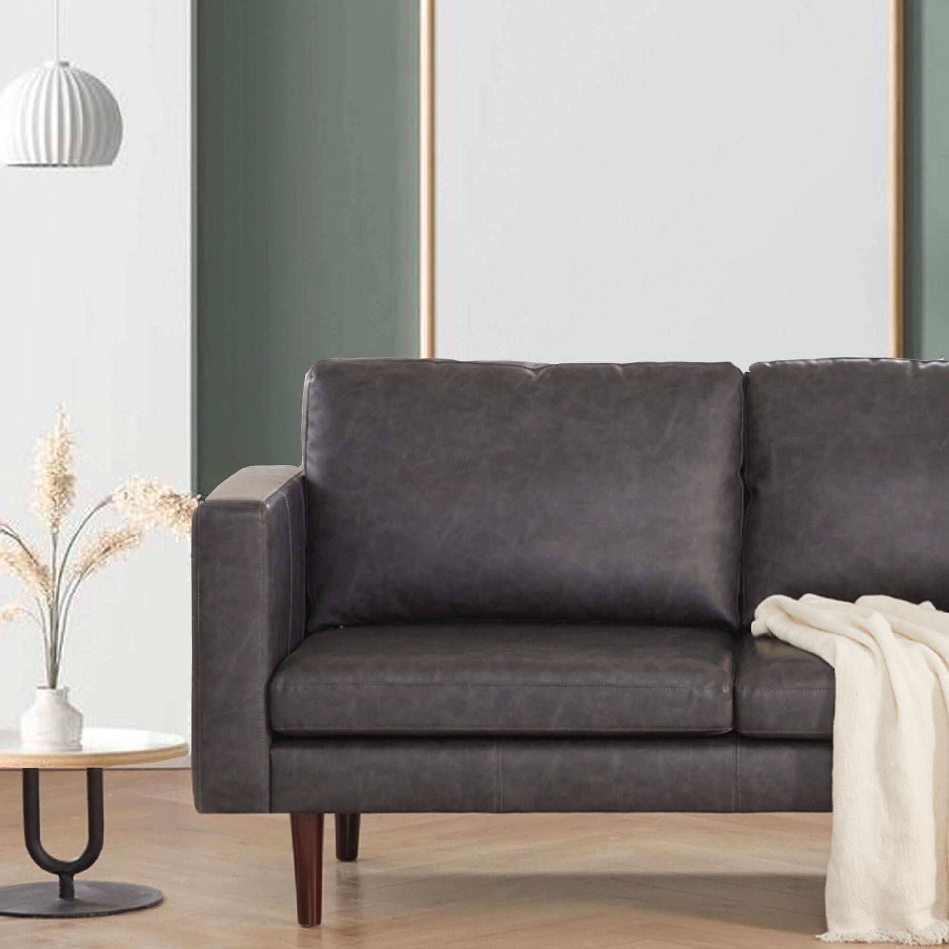 65'' Faux leather Sofas for Living Room, Black Couch Loveseat Small Spaces Bedroom with Solid Wooden Frame and Padded Cushion, Mid Century Modern Decor Love Seats Furniture, Black