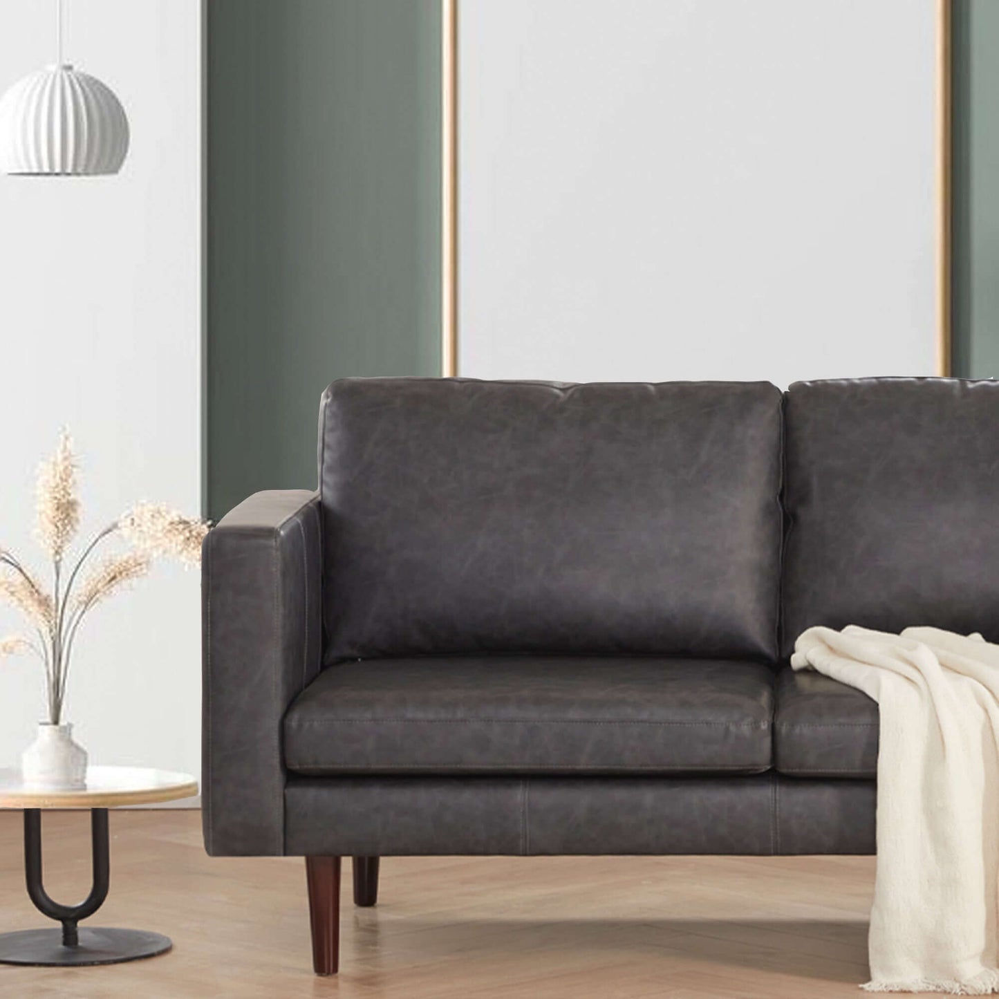 65'' Faux leather Sofas for Living Room, Black Couch Loveseat Small Spaces Bedroom with Solid Wooden Frame and Padded Cushion, Mid Century Modern Decor Love Seats Furniture, Black