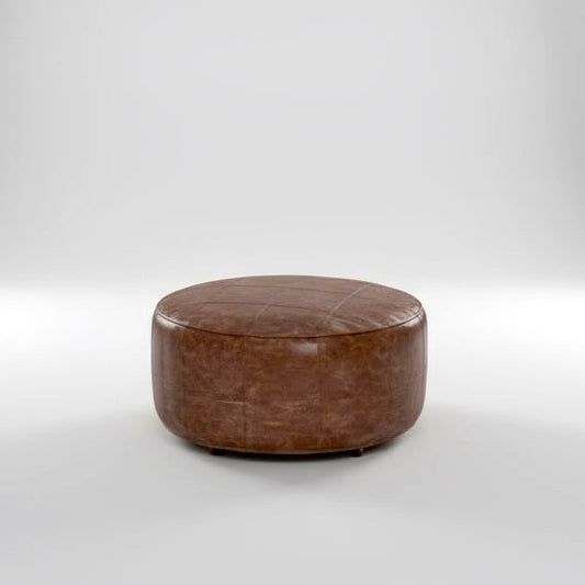 Brown leather ottoman on a white background