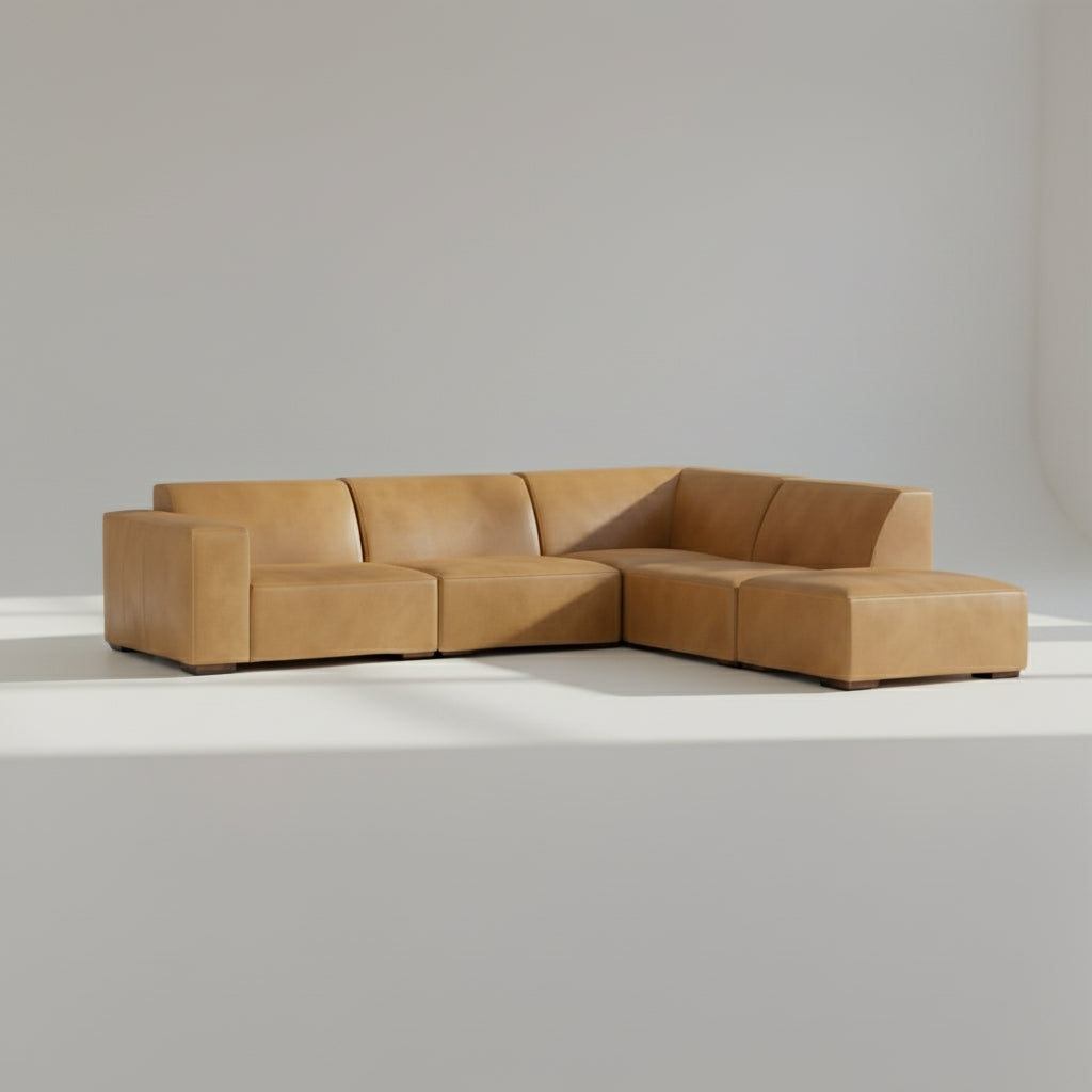 Brown sectional sofa on a white background