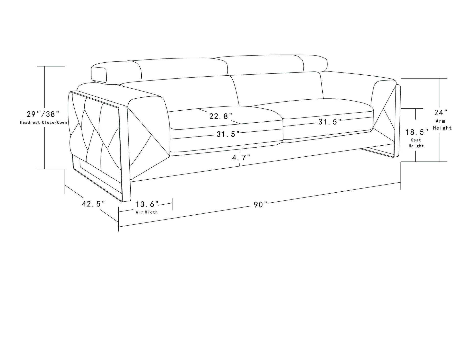 Global United Top Grain Italian Leather Sofa