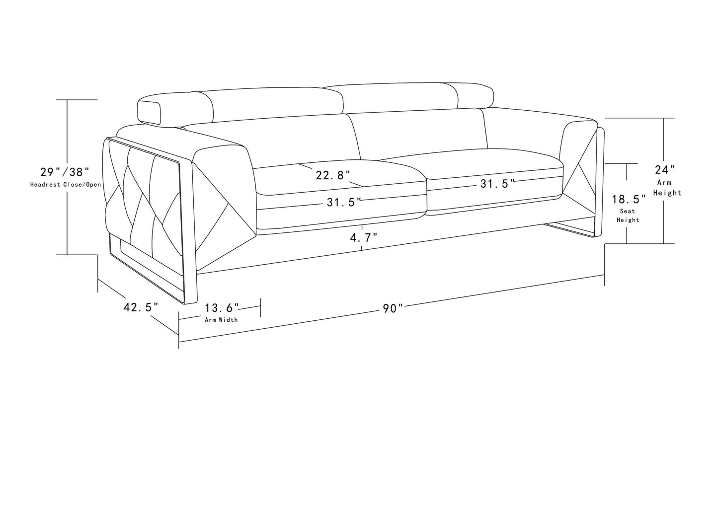 Global United Top Grain Italian Leather Sofa