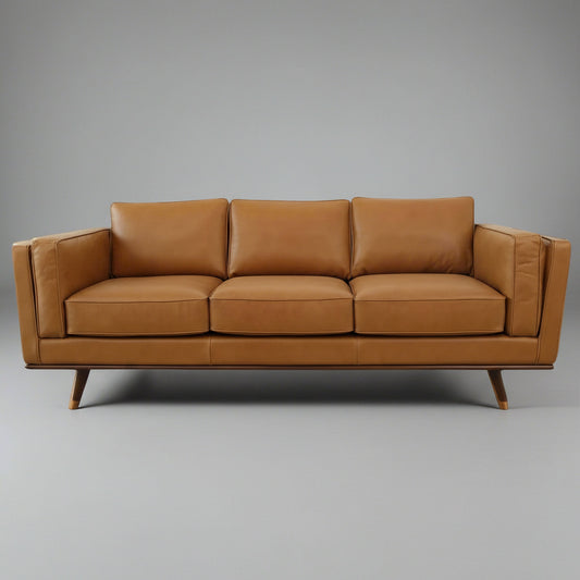 Brown leather sofa on a gray background