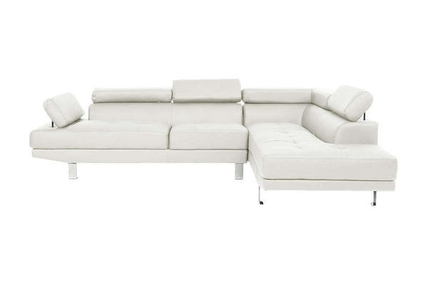 Black Color Sectional Living Room Furniture Faux Leather Adjustable Headrest Right Facing Chaise & Left Facing Sofa