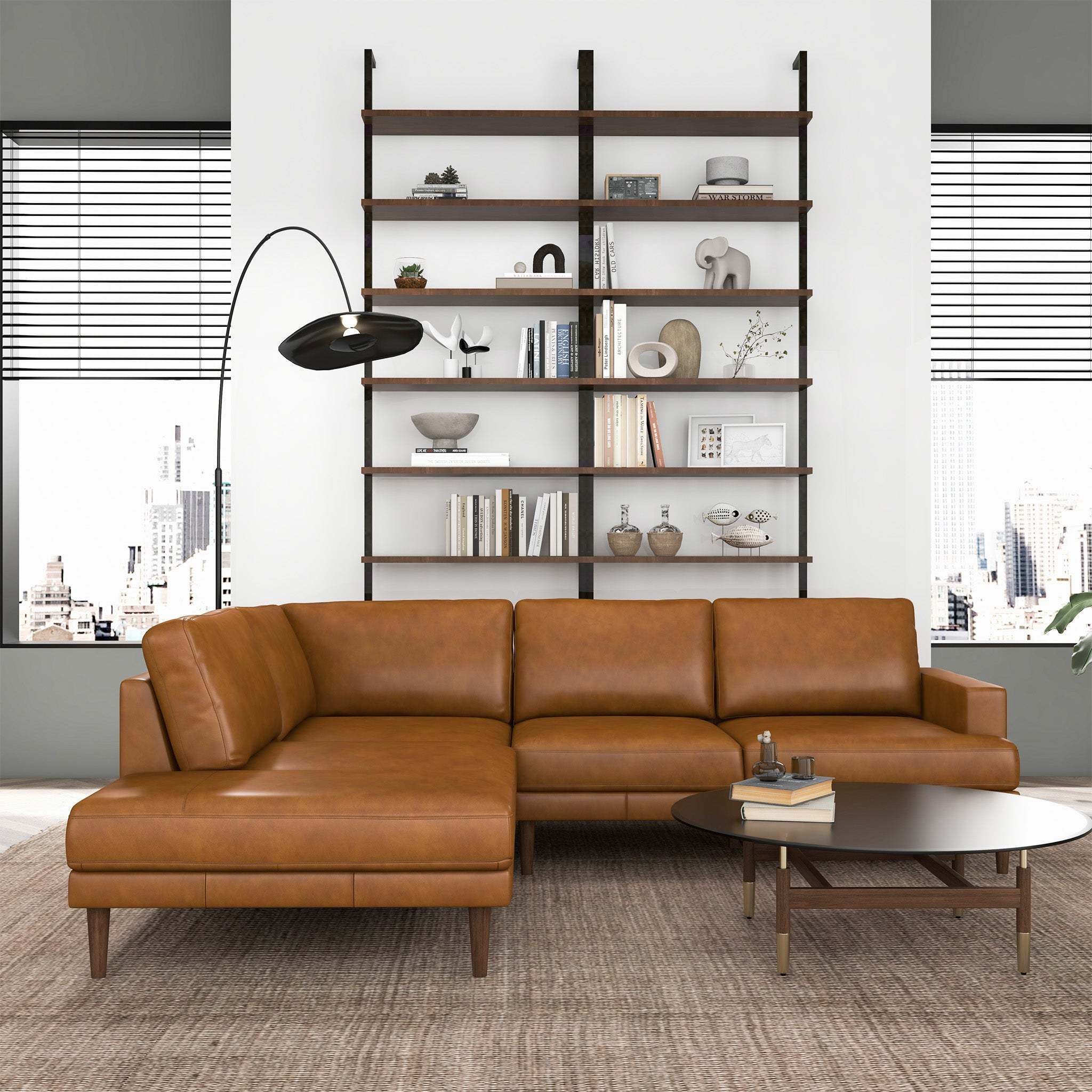 THE CORBIN Left-Facing Tan Leather Sectional Sofa