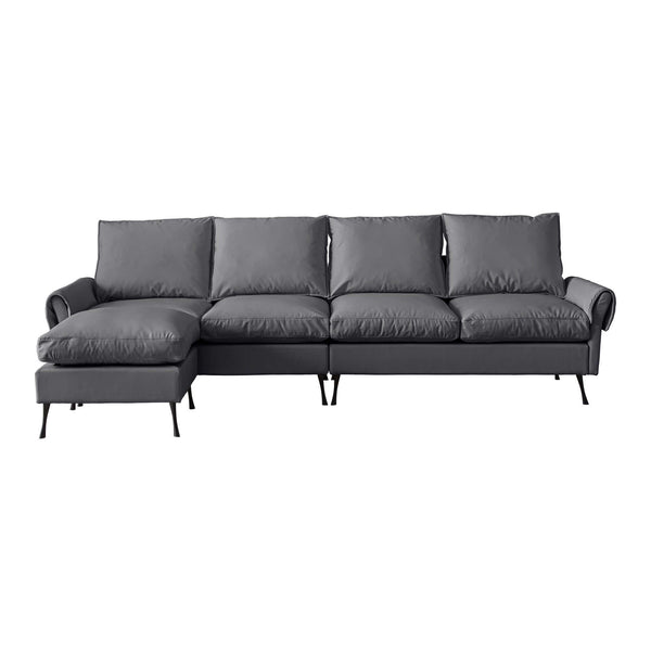 [VIDEO] provided]104.5Modern Sectional Technical leather L-Shaped Sofa Couch with Convertible Ottoman