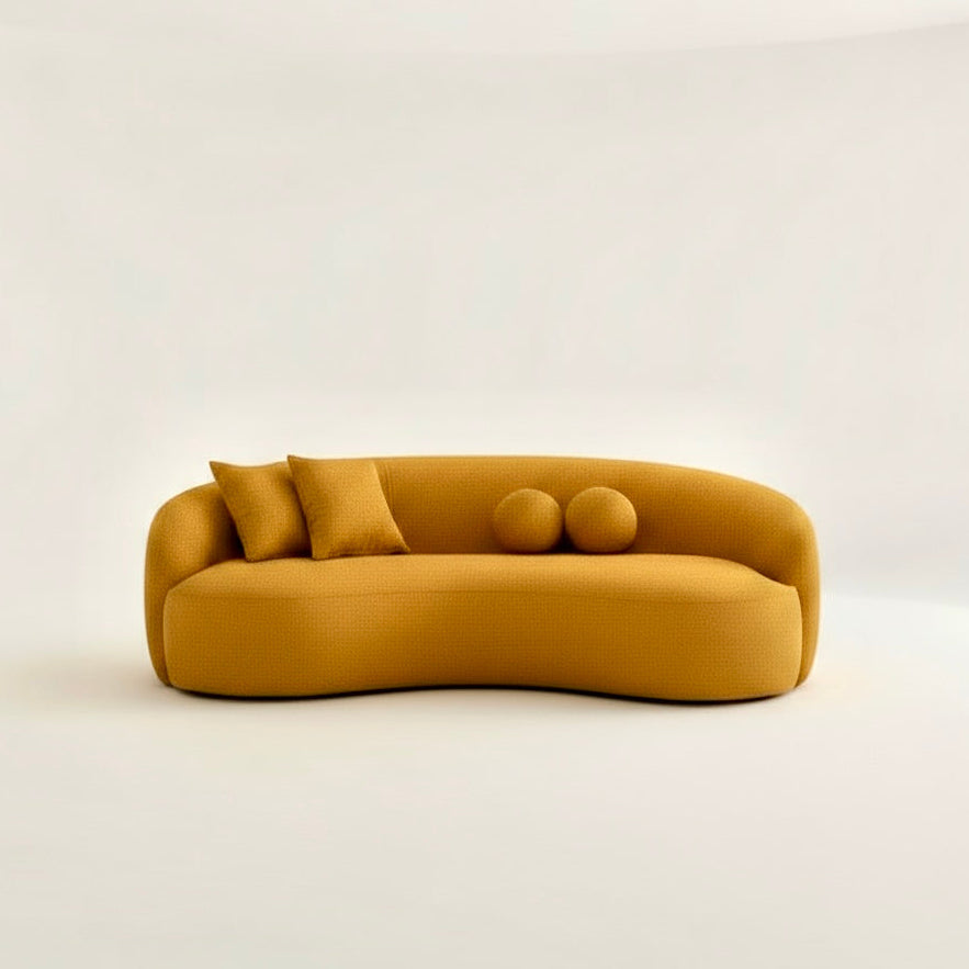 Mustard yellow sofa on a white background
