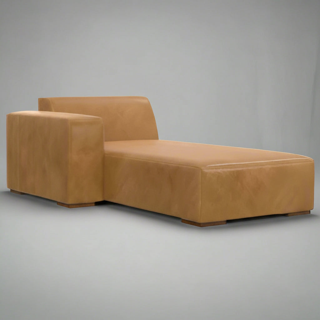 Brown leather sectional sofa on a white background