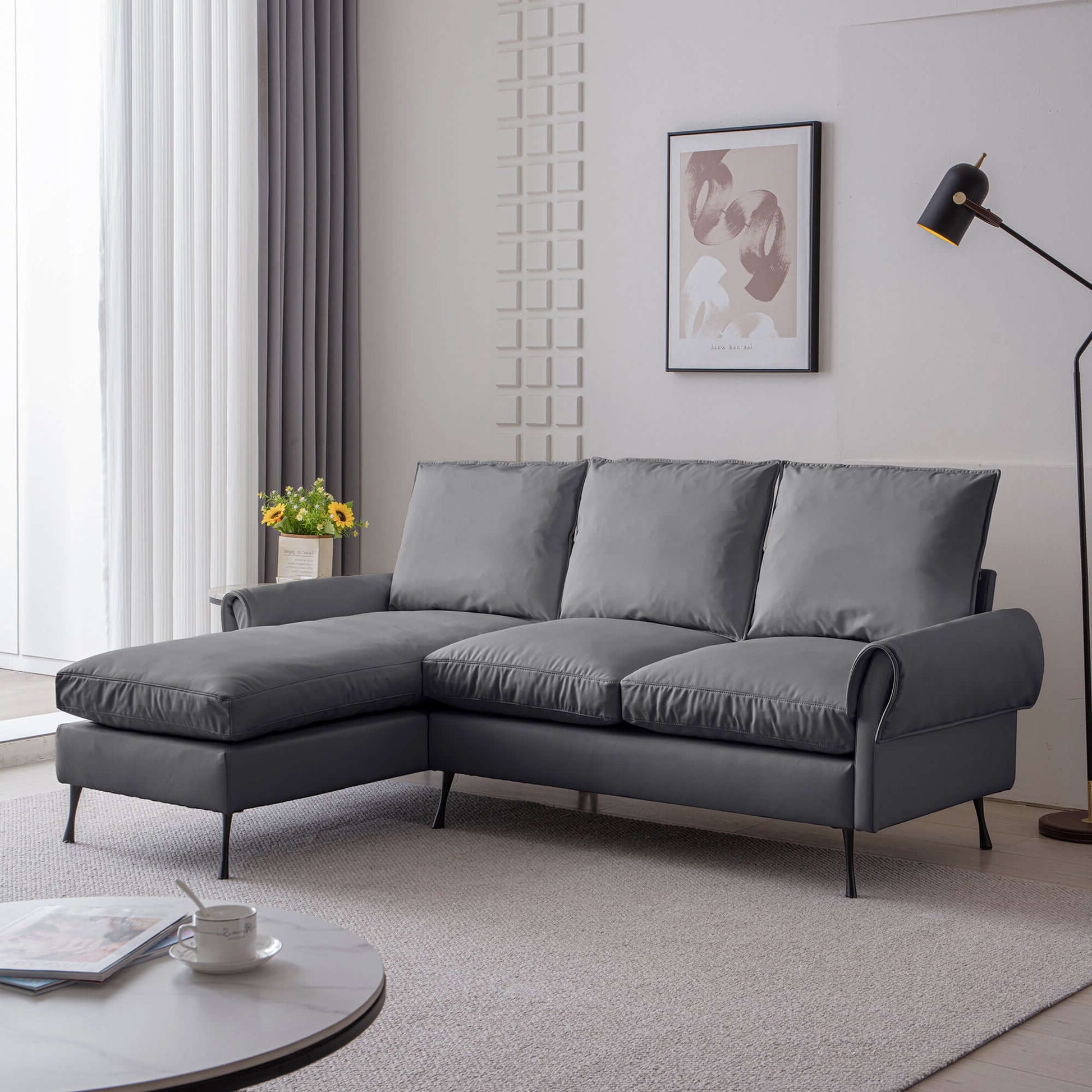 [VIDEO] provided]81"Modern Sectional Technical leather L-Shaped Sofa Couch with Reversible Chaise Lounge