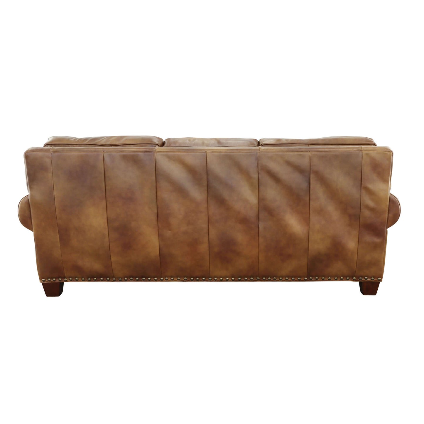 Rustic Styled Leather Sofa - Premium Construction, Top-Grain Leather - Eight-Way Hand-Tied Springs, Nail-Head Trim, Contrasting Pillows