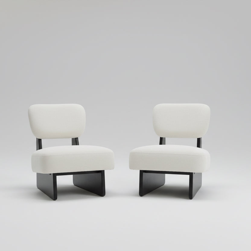 THE MOGLEY Minimalist Beige Lounge Chair With Walnut Finish