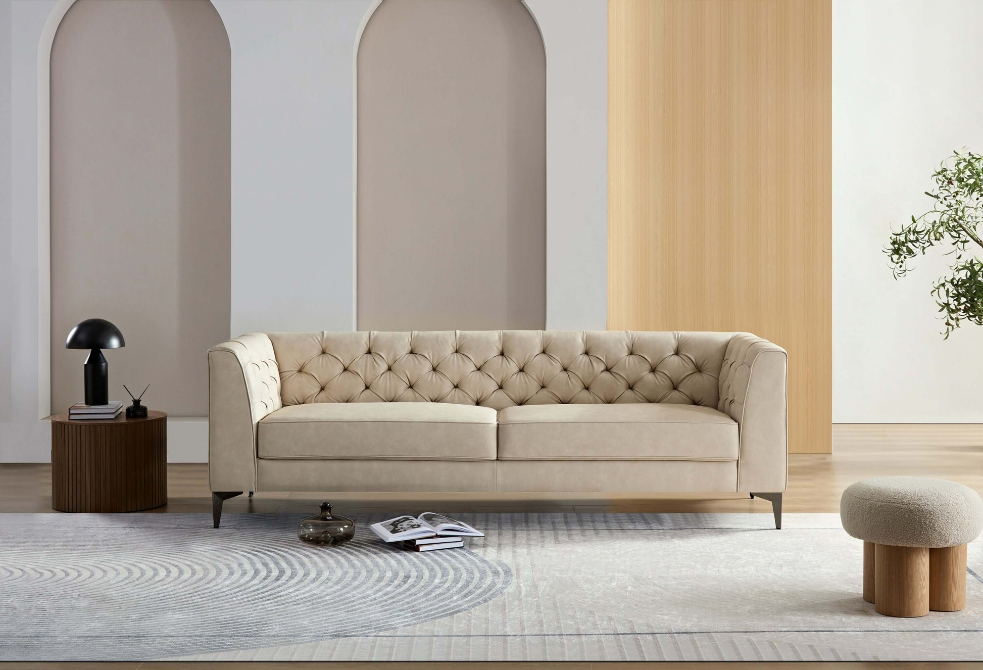 WKS5G Elegant beige leather main color, the sofa presents a calm and elegant appearance