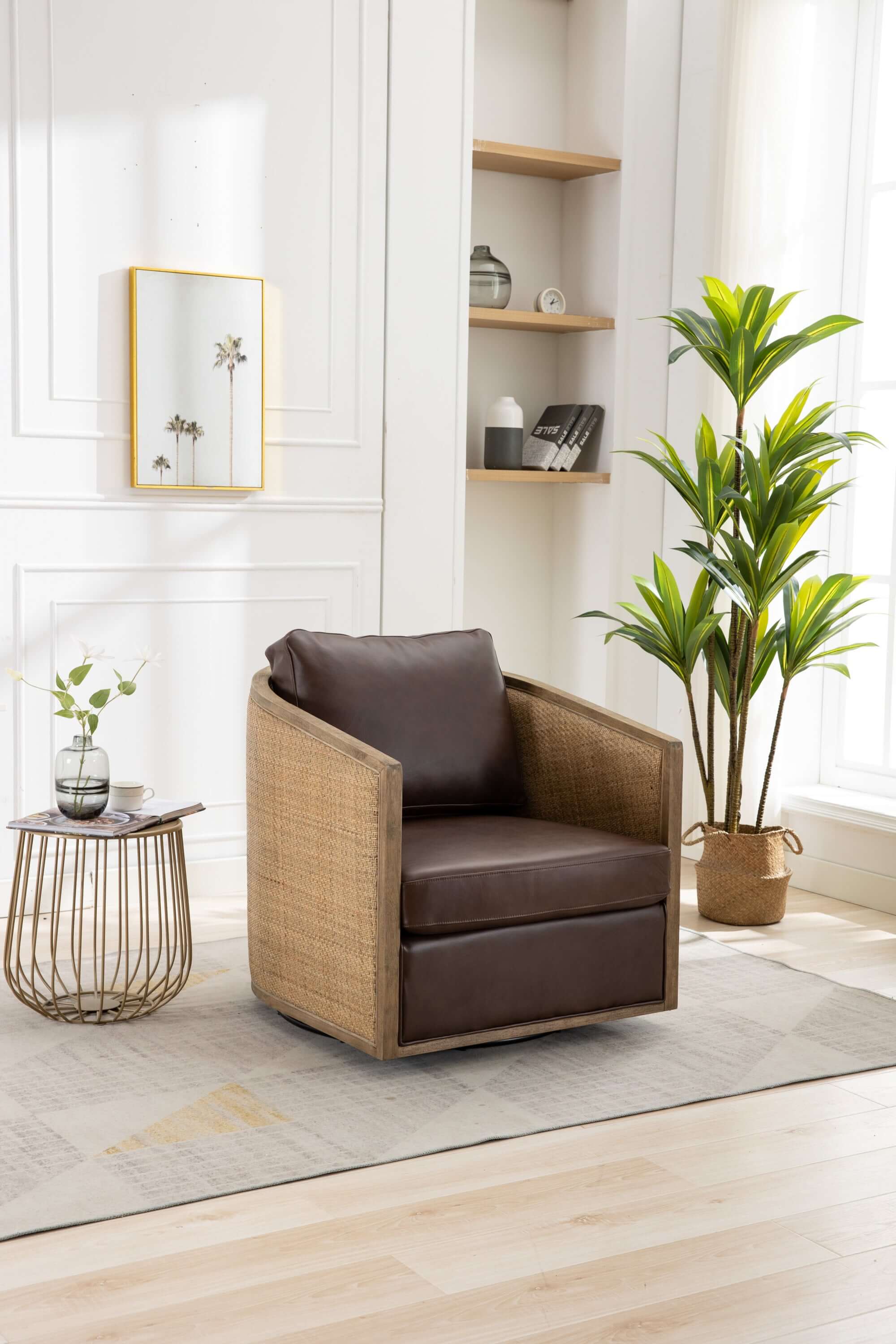 COOLMORE Swivel Barrel Chair, Comfy Round Accent Sofa Chair for Living Room, 360 Degree Swivel Barrel Club Chair, Leisure Arm Chair for Nursery, Hotel, Bedroom, Office, Lounge