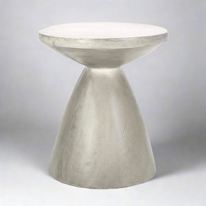 Concrete side table with a unique design on a light gray background