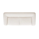 Beige upholstered bench on a white background