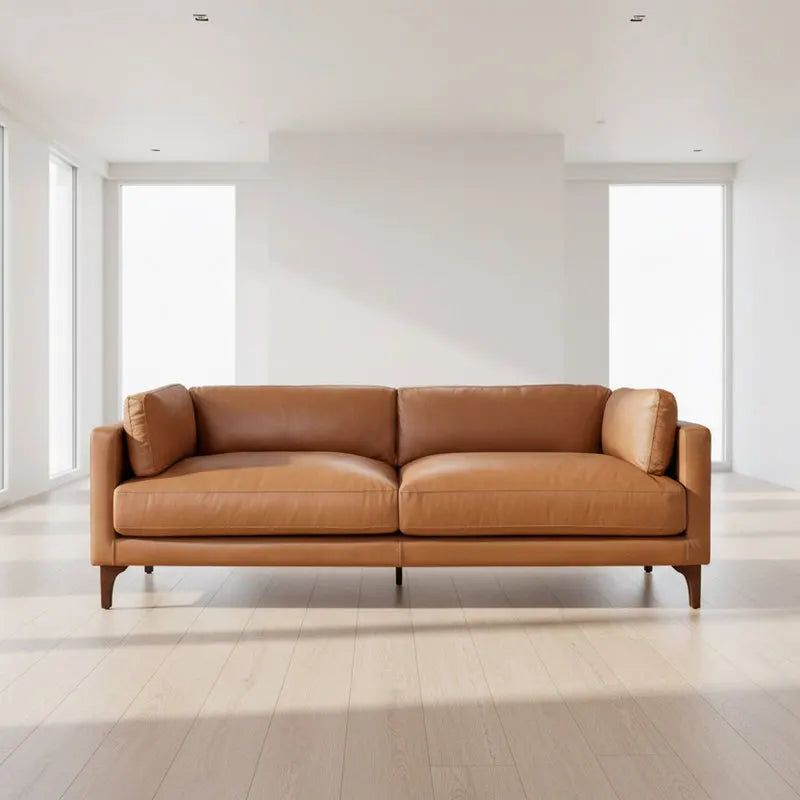 THE BELLROSE Mid-Century Modern Genuine Leather Sofa
