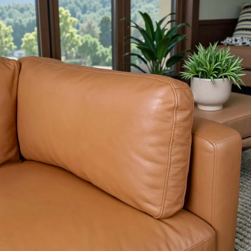 THE BELLROSE Mid-Century Modern Genuine Leather Sofa