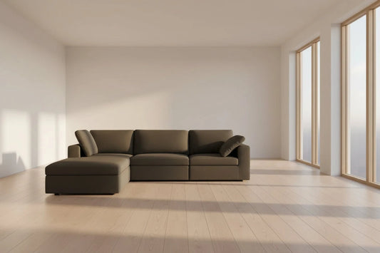 Gray sectional sofa on a light gray background