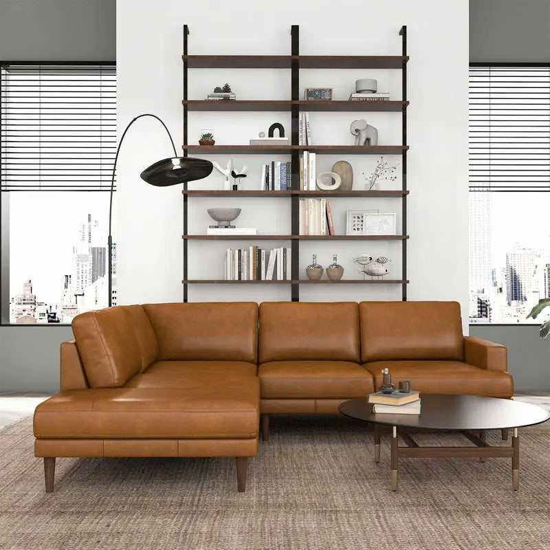 THE CORBIN Left-Facing Tan Leather Sectional Sofa