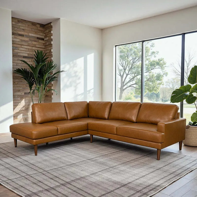 THE CORBIN Left-Facing Tan Leather Sectional Sofa