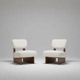 MOGLEY Minimalist Beige Lounge Chair With Walnut Finish
