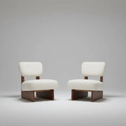 Mogley Minimalist Beige Lounge Chair With Walnut Finish