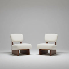 MOGLEY Minimalist Beige Lounge Chair With Walnut Finish