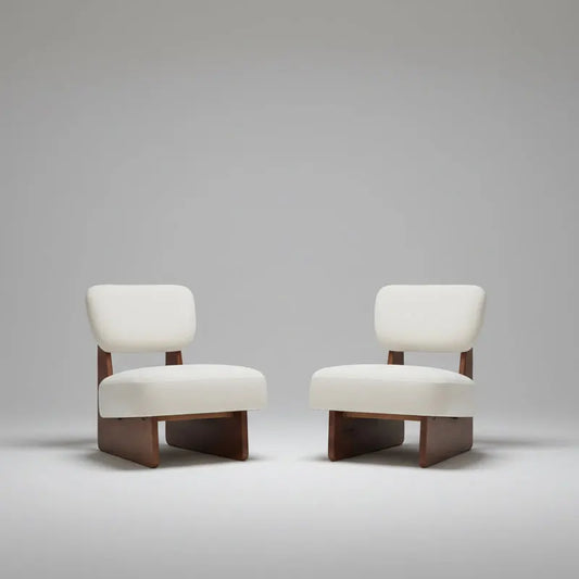MOGLEY Minimalist Beige Lounge Chair With Walnut Finish