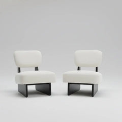 MOGLEY Minimalist Beige Lounge Chair With Walnut Finish
