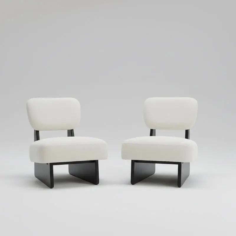 THE MOGLEY Minimalist Beige Lounge Chair With Walnut Finish