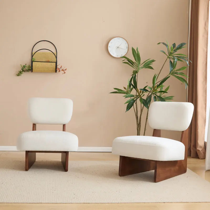 MOGLEY Minimalist Beige Lounge Chair With Walnut Finish