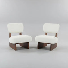 MOGLEY Minimalist Beige Lounge Chair With Walnut Finish