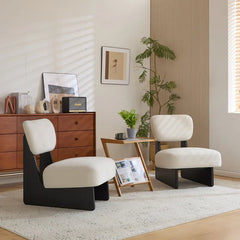 MOGLEY Minimalist Beige Lounge Chair With Walnut Finish