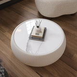 ROKU Light Sintered Stone Top Drum Shape Leather Coffee Table