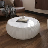 ROKU Light Sintered Stone Top Drum Shape Leather Coffee Table