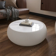 ROKU Light Sintered Stone Top Drum Shape Leather Coffee Table