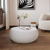 ROKU Light Sintered Stone Top Drum Shape Leather Coffee Table
