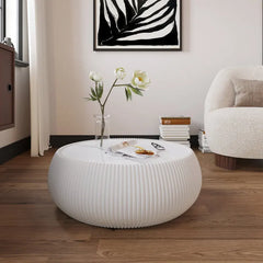 ROKU Light Sintered Stone Top Drum Shape Leather Coffee Table