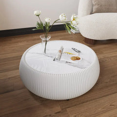 ROKU Light Sintered Stone Top Drum Shape Leather Coffee Table
