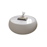 ROKU Light Sintered Stone Top Drum Shape Leather Coffee Table