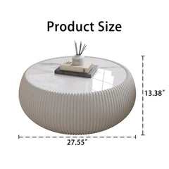 ROKU Light Sintered Stone Top Drum Shape Leather Coffee Table