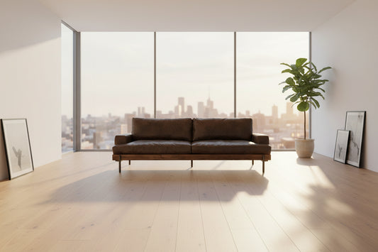 Silchester Oak & Distress Chocolate Top Grain Leather Sofa — product image 1