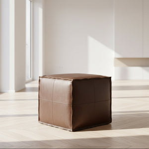Brody - Square Pouf - Distressed Dark Brown