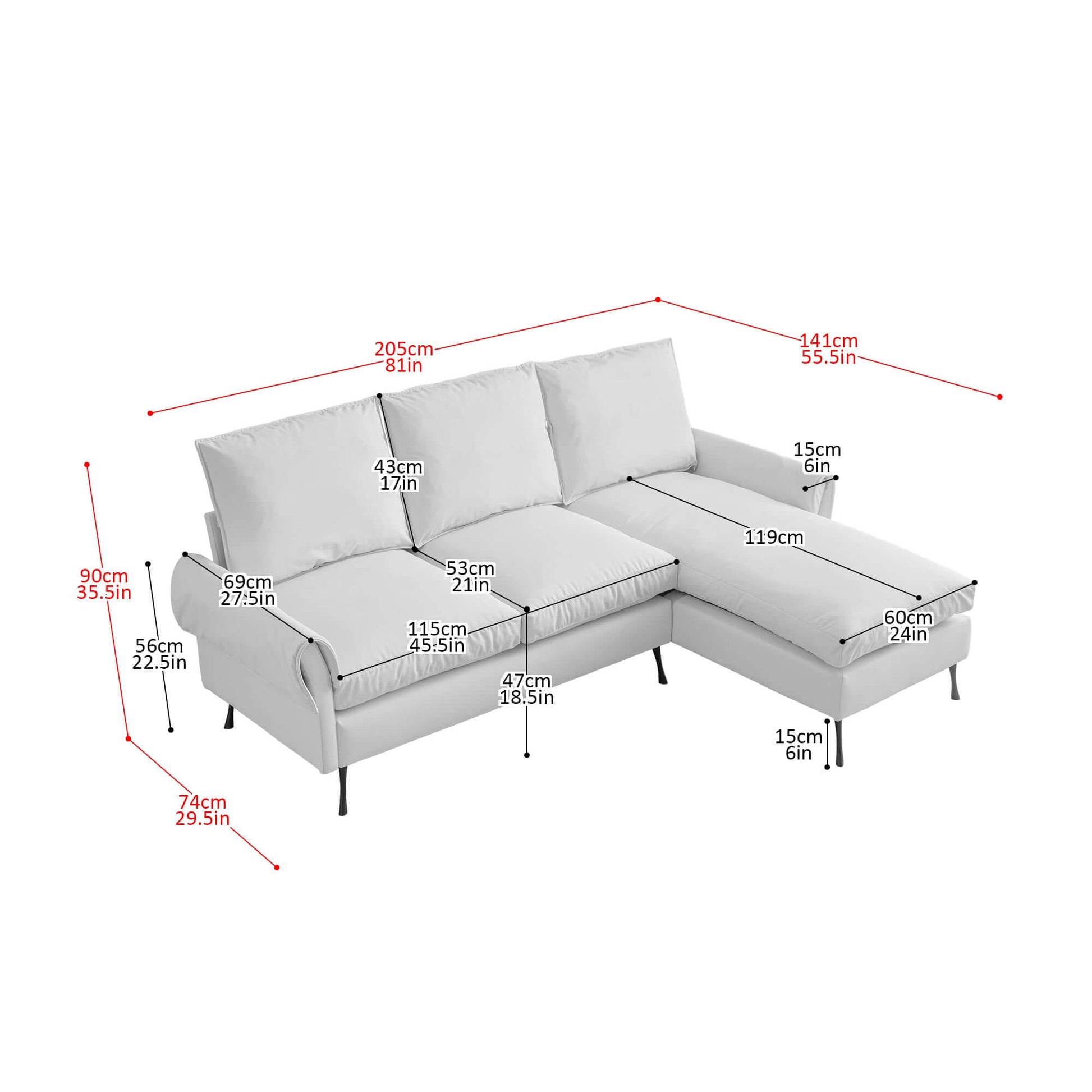 [VIDEO] provided]81"Modern Sectional Technical leather L-Shaped Sofa Couch with Reversible Chaise Lounge