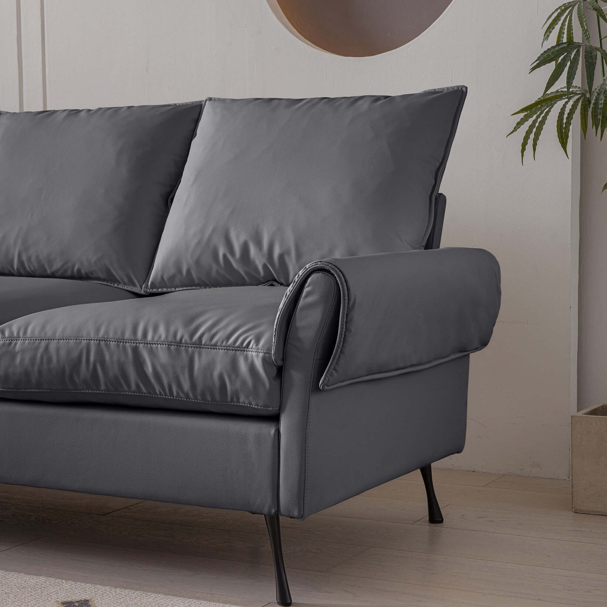 [VIDEO] provided]104.5"Modern Sectional Technical leather L-Shaped Sofa Couch with Convertible Ottoman